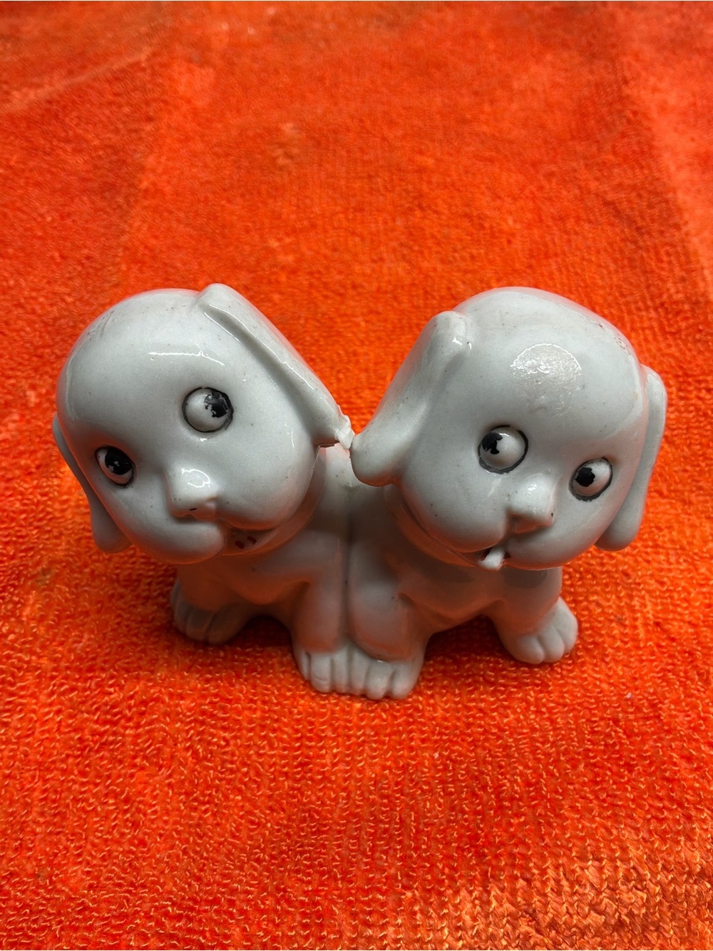 White Ceramic Double Puppy Figurine Decor Made in Japan